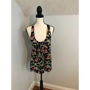 Anthropologie Ric Rac Black Floral Print Racerback Tank Top - Size Medium
